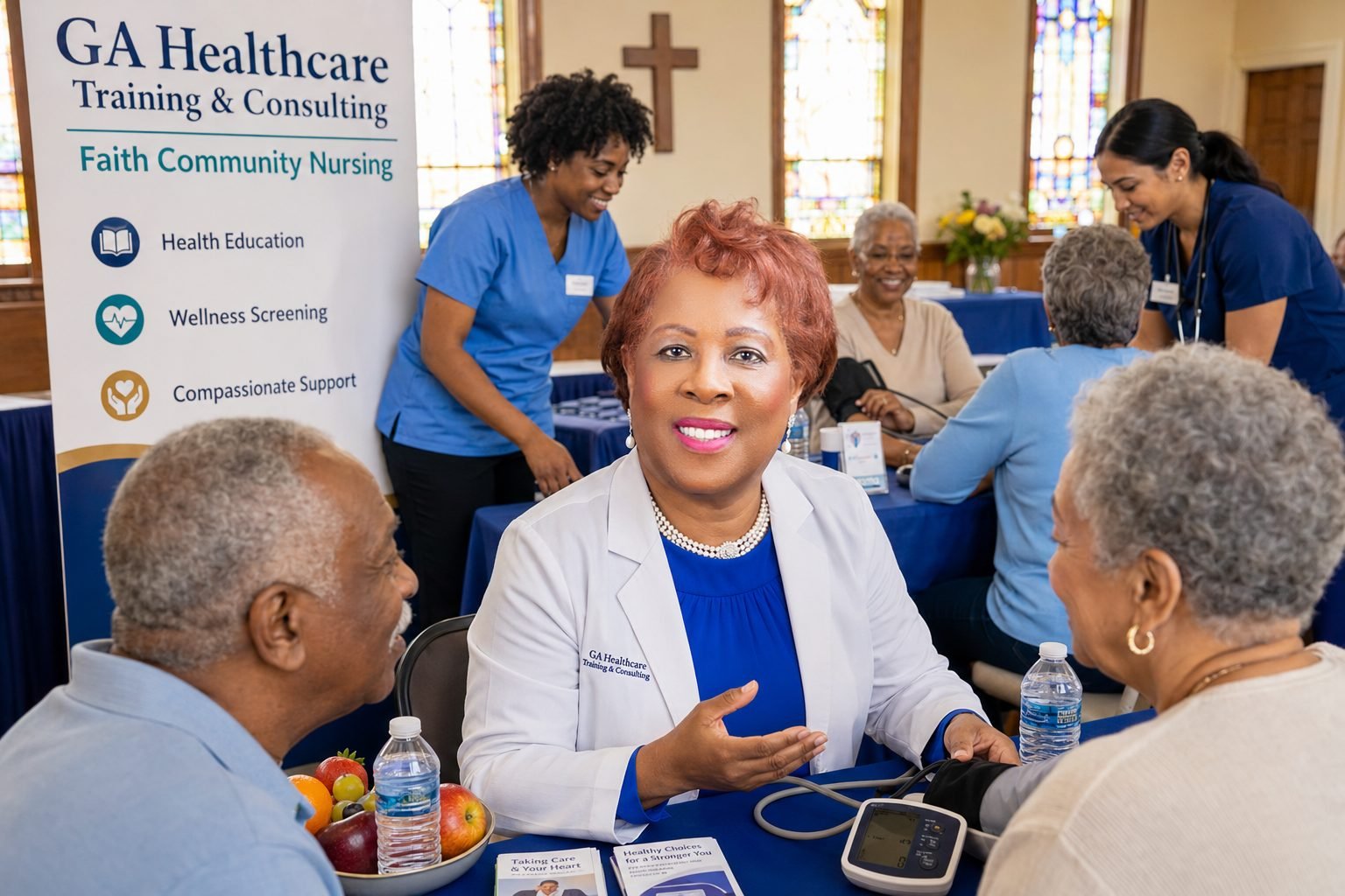 Dr. Yolaine Nozile running a faith community nursing health screening