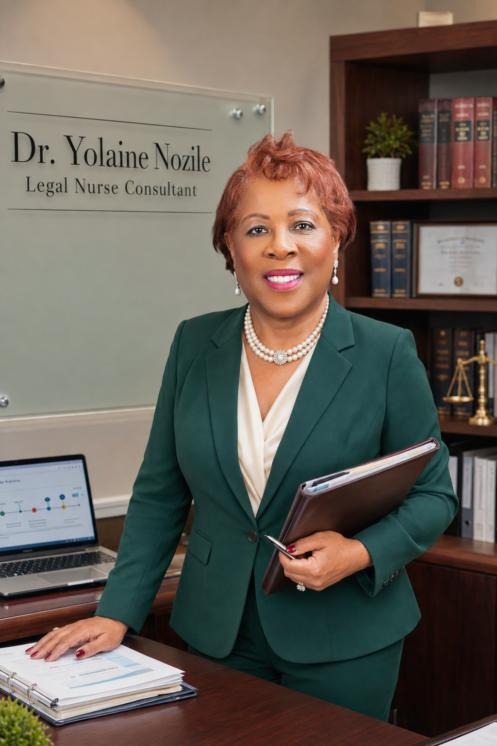 Dr. Yolaine Nozile, PhD, RN, CLNC, FCN, founder of GA Healthcare Training & Consulting, in her office